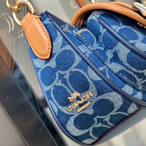 COACH Ashton Baguette Bag In Signature Canvas Denim/Brown CY700 - Picture 5 of 9